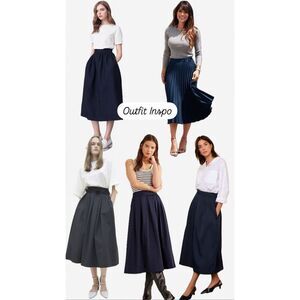 Vintage Geiger Austria 100% Wool Navy Blue A-Line Pleated Midi Skirt